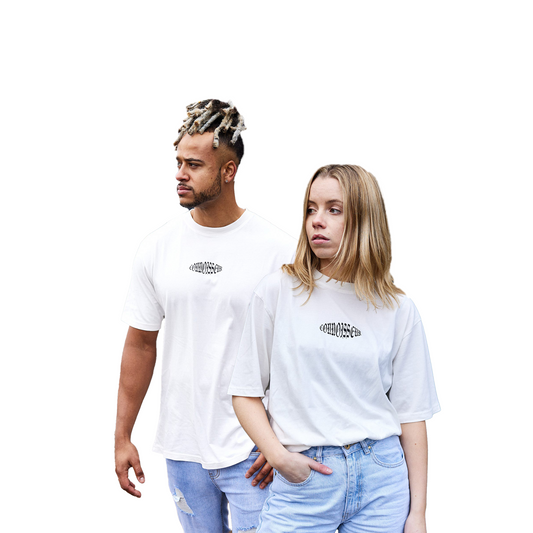Jabez Harvey and Jess Davies wearing Connoisseur skate tee in white